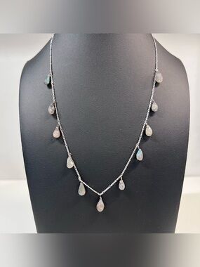 Sterling Silver Labradorite Station Necklace